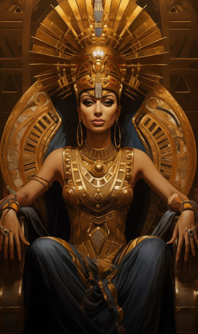 portrait painting of Egyptian Bune on golden throne