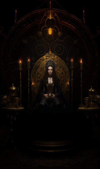 full-scene painting of Dark Bune on her throne - first alternative background