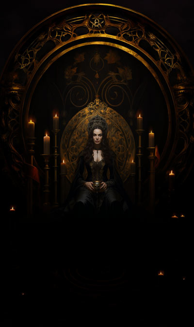 full-scene painting of Dark Bune on her throne - second alternative background