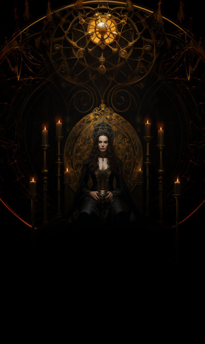 full-scene painting of Dark Bune on her throne - third alternative background