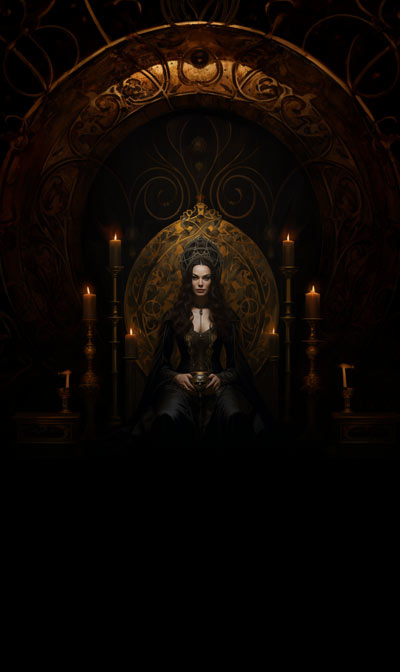 full-scene painting of Dark Bune on her throne - fourth alternative background