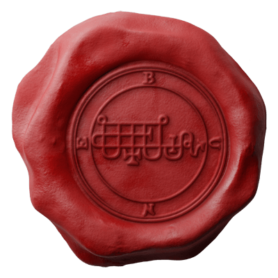 bune main sigil within circle - red wax seal high res