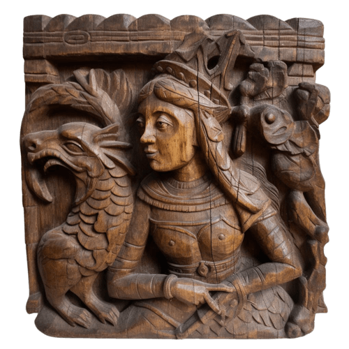 medieval carving of lady bune and dragon